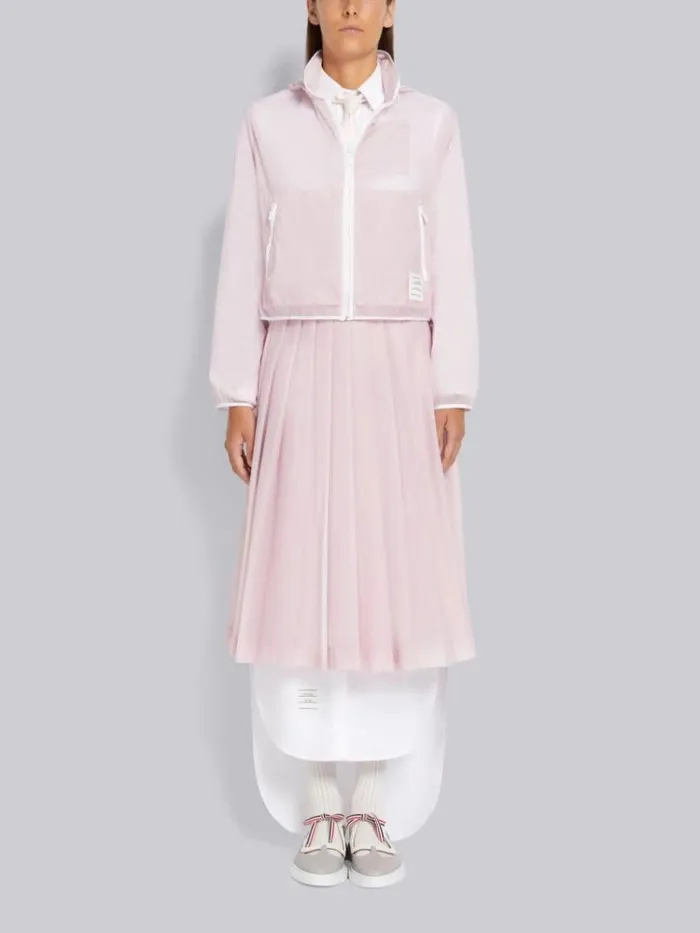 Sheer Nylon Ripstop Below The Knee Pleated Wrap Skirt Light Pink Women Thom Browne Sweats