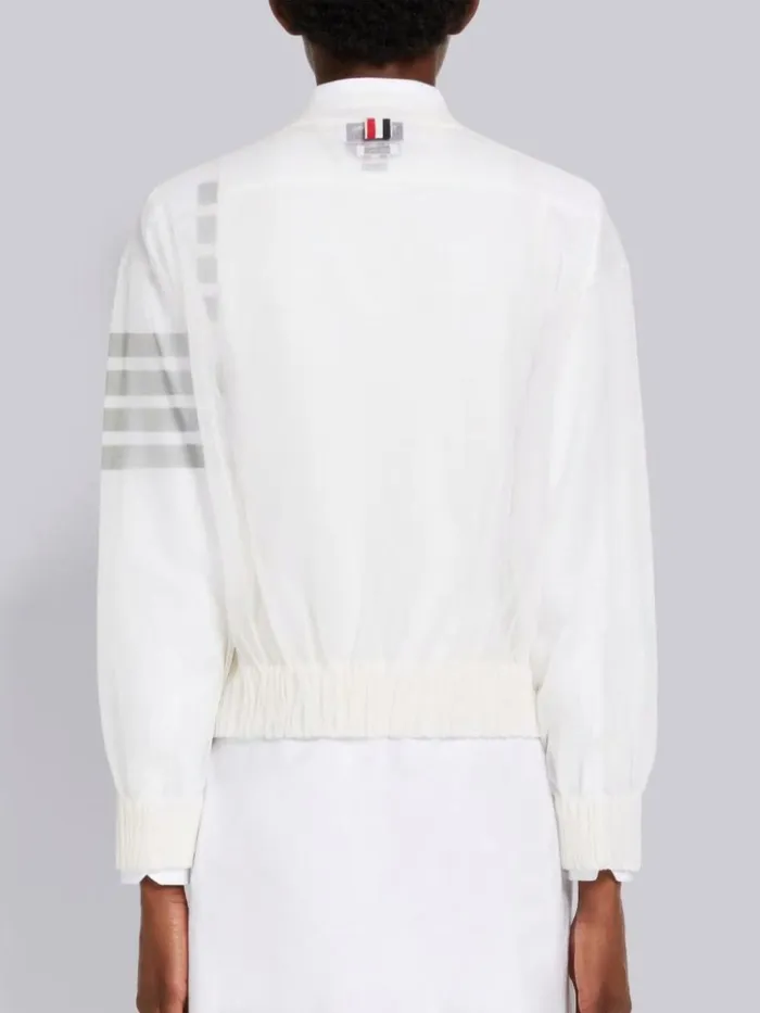 Sheer Ruched Silk 4bar Vneck Cardigan White Women Thom Browne Knitwear