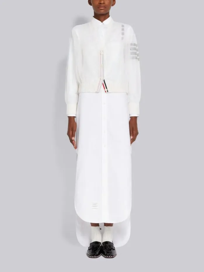 Sheer Ruched Silk 4bar Vneck Cardigan White Women Thom Browne Knitwear