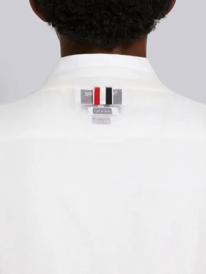 Sheer Ruched Silk 4bar Vneck Cardigan White Women Thom Browne Knitwear