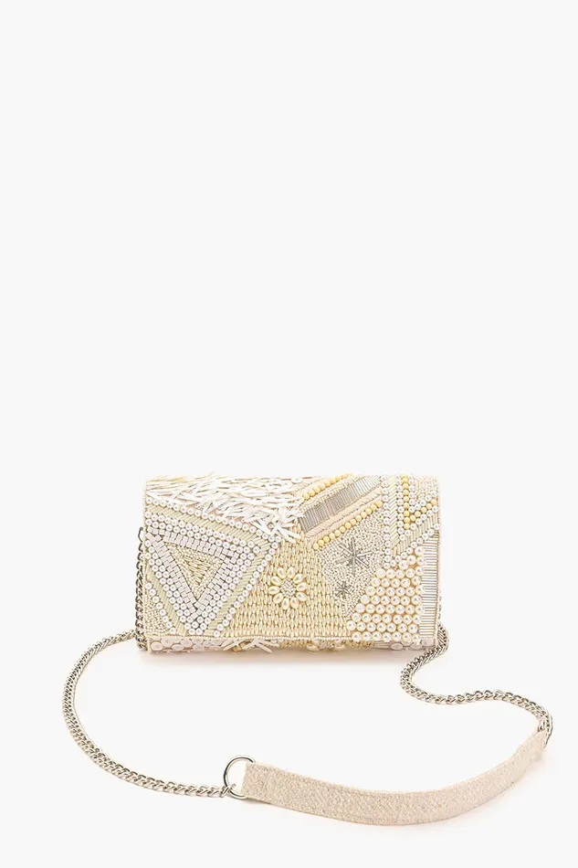Shimmering Sands Embellished Clutch wCrossbody Strap