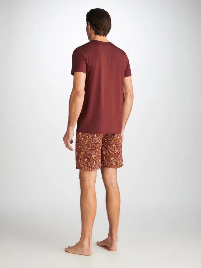 Short Sleeve TShirts Men Derek Rose TShirt Basel Micro Modal Stretch Burgundy