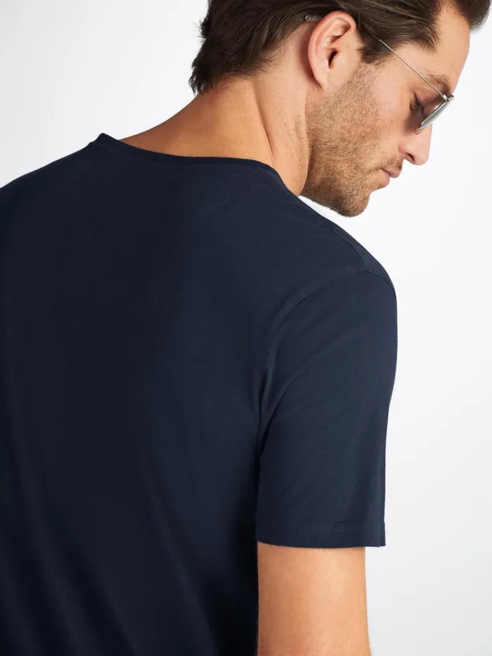 Short Sleeve TShirts Men Derek Rose VNeck TShirt Riley Pima Cotton Navy
