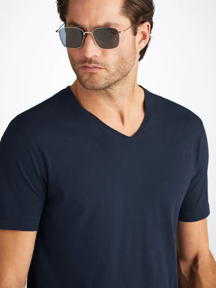 Short Sleeve TShirts Men Derek Rose VNeck TShirt Riley Pima Cotton Navy