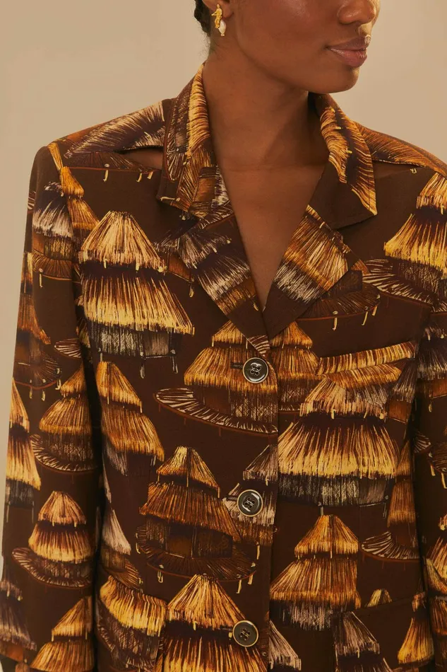 Shuhu Brown Cut Out Blazer Women FARM Rio Blazers Shuhu Brown Cut Out Blazer Women FARM Rio Blazers