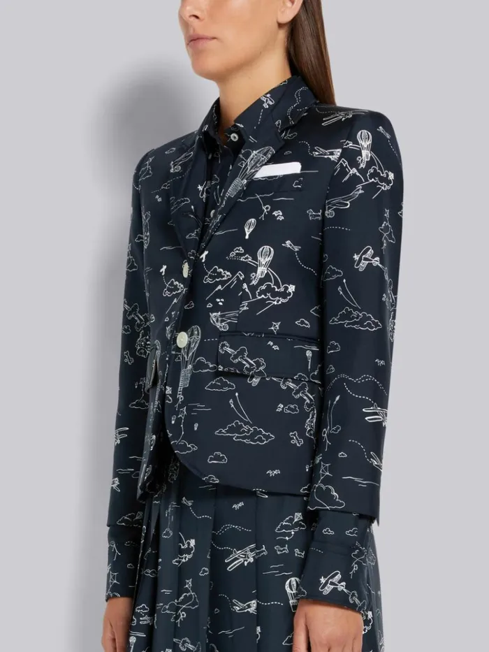 Sky Toile Printed Silk Twill High Armhole Jacket Navy Women Thom Browne Jackets
