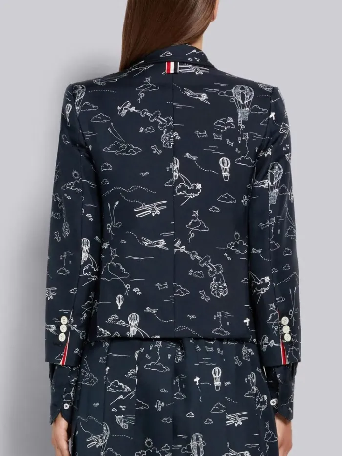 Sky Toile Printed Silk Twill High Armhole Jacket Navy Women Thom Browne Jackets