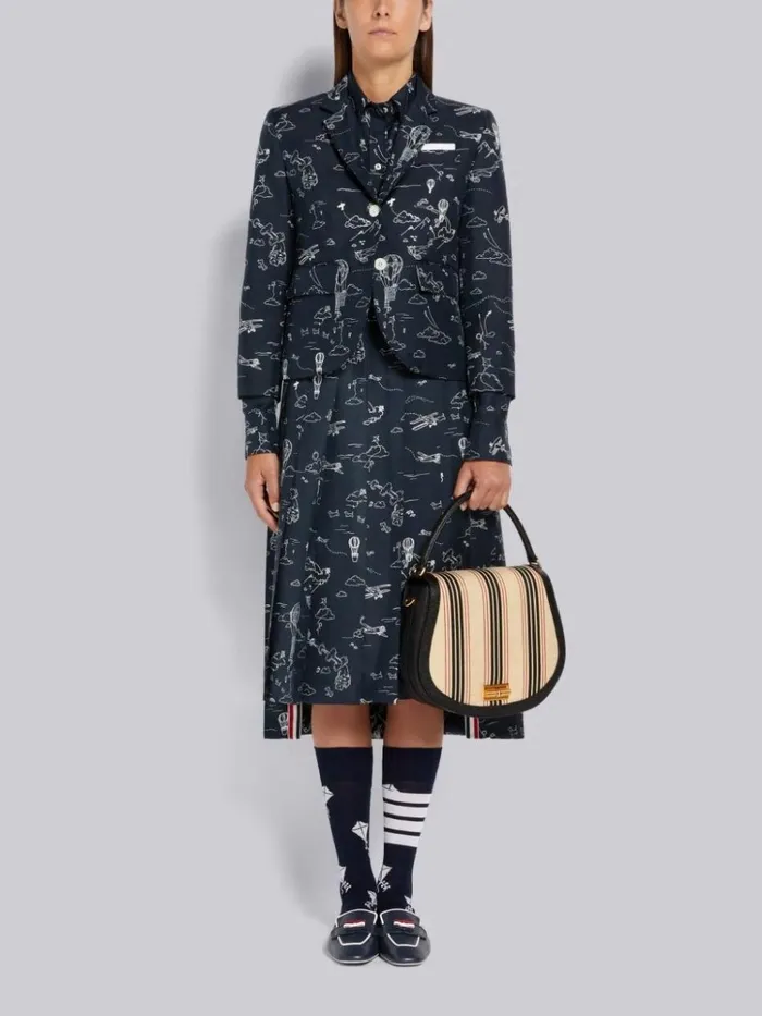 Sky Toile Printed Silk Twill High Armhole Jacket Navy Women Thom Browne Jackets