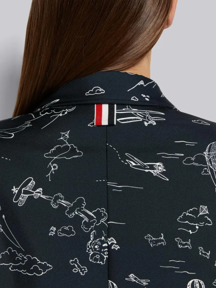 Sky Toile Printed Silk Twill High Armhole Jacket Navy Women Thom Browne Jackets