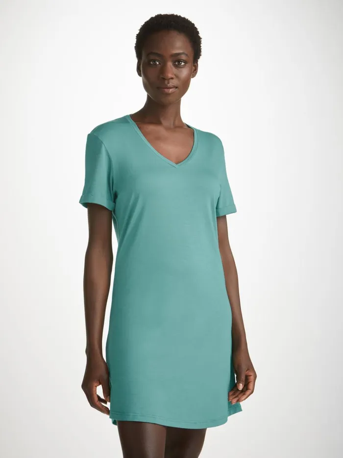 Sleep TShirts Women Derek Rose VNeck Sleep TShirt Lara Micro Modal Stretch Teal
