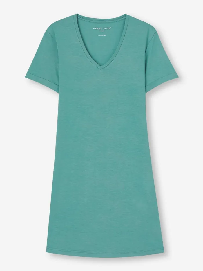 Sleep TShirts Women Derek Rose VNeck Sleep TShirt Lara Micro Modal Stretch Teal