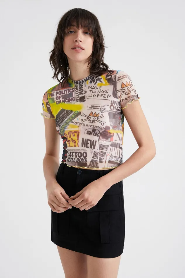 Slim Tulle Newspaper Tshirt Women Desigual Tshirts
