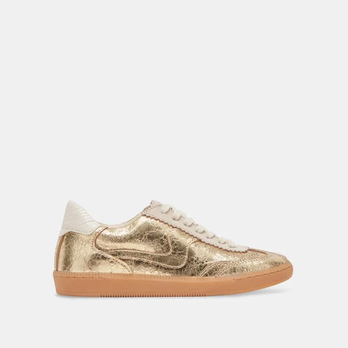 Sneakers Women Dolce Vita Notice Wide Sneakers Gold Distressed Leather
