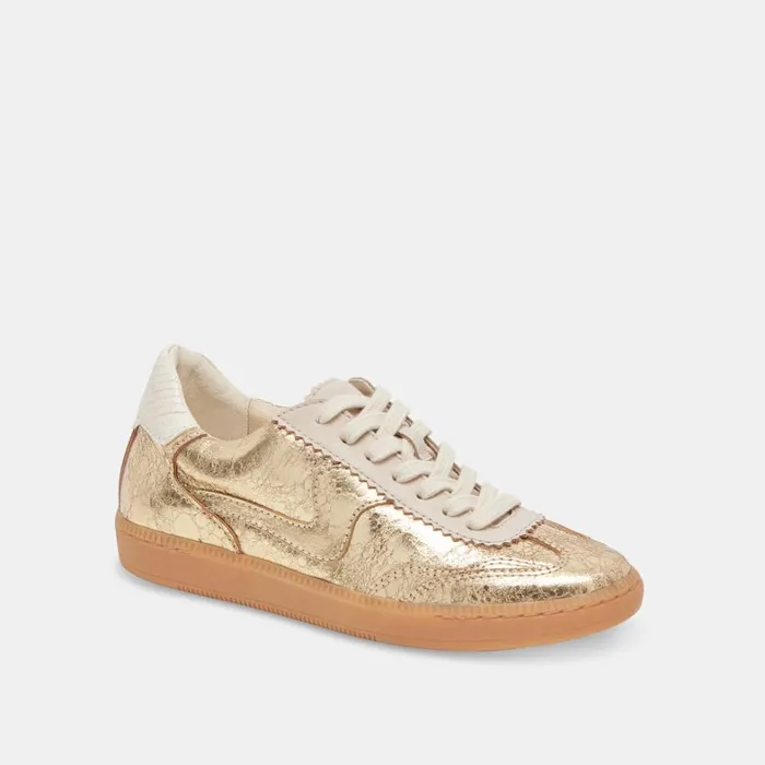 Sneakers Women Dolce Vita Notice Wide Sneakers Gold Distressed Leather