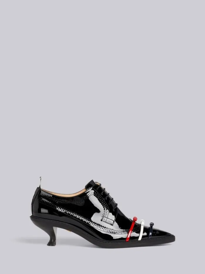 Soft Patent Leather Micro Sole 3bow 50mm Curved Heel Longwing Brogue Black Women Thom Browne Heels Soft Patent Leather Micro Sole 3bow 50mm Curved Heel Longwing Brogue Black Women Thom Browne Heels