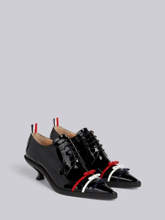 Soft Patent Leather Micro Sole 3bow 50mm Curved Heel Longwing Brogue Black Women Thom Browne Heels