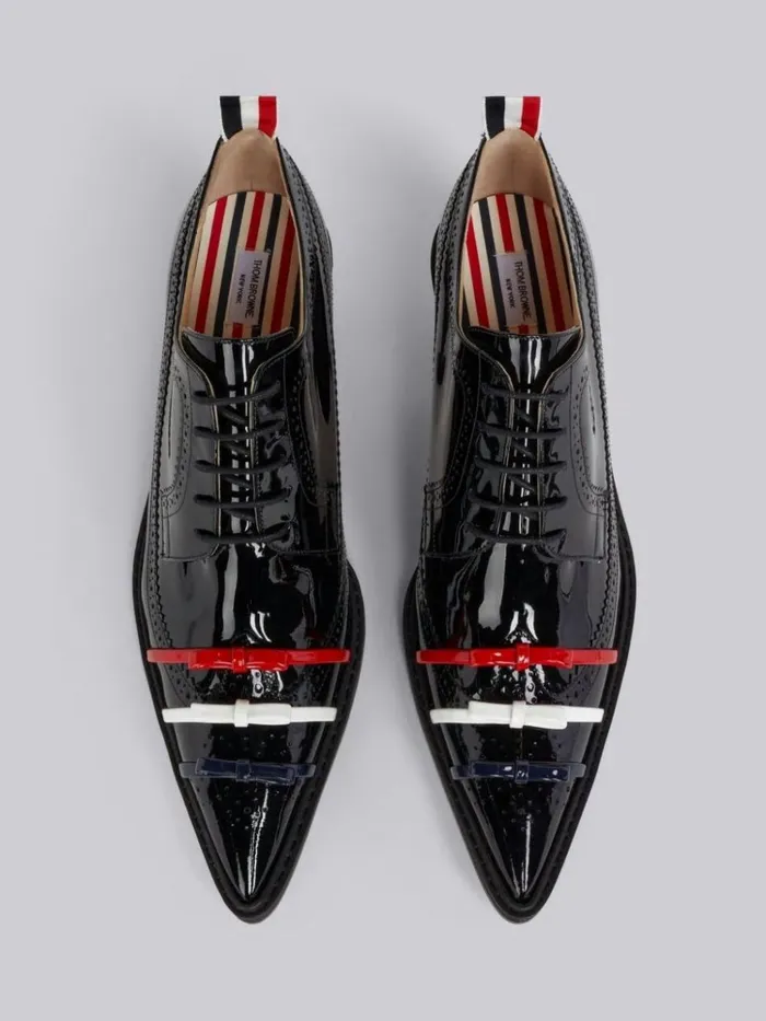 Soft Patent Leather Micro Sole 3bow 50mm Curved Heel Longwing Brogue Black Women Thom Browne Heels