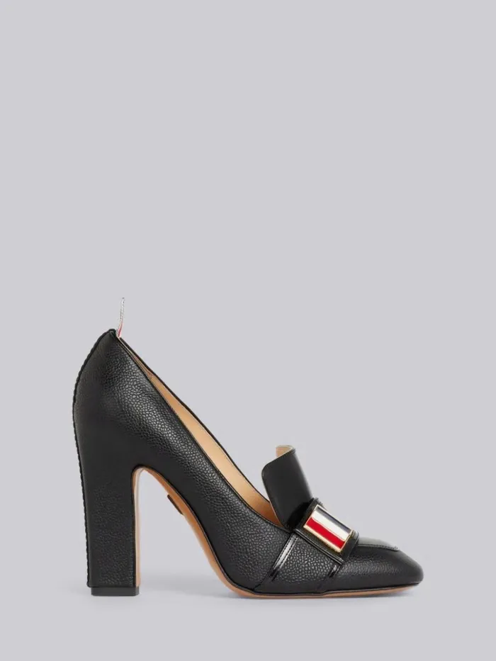 Soft Patent Leather Stripe Enamel Strap 105mm Block Heel Loafer Black Women Thom Browne Heels Soft Patent Leather Stripe Enamel Strap 105mm Block Heel Loafer Black Women Thom Browne Heels