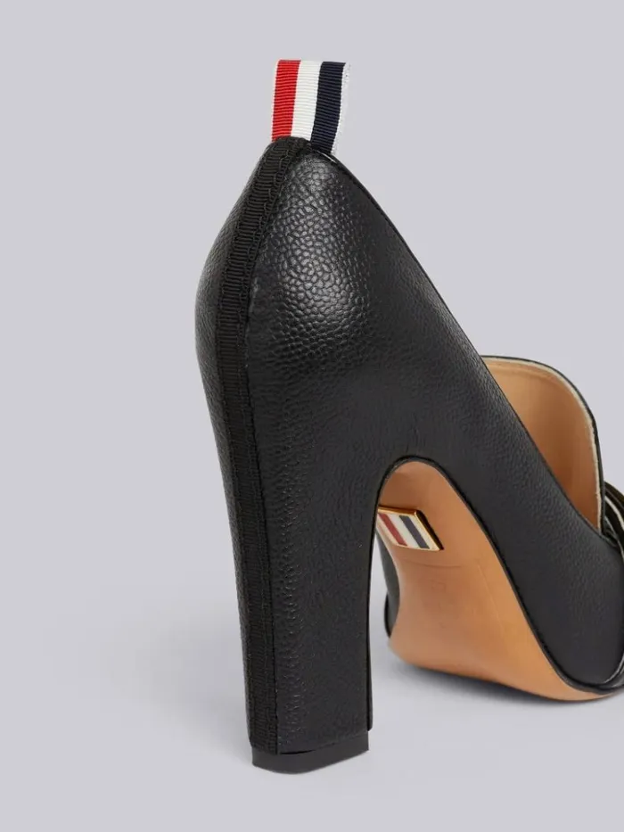 Soft Patent Leather Stripe Enamel Strap 105mm Block Heel Loafer Black Women Thom Browne Heels