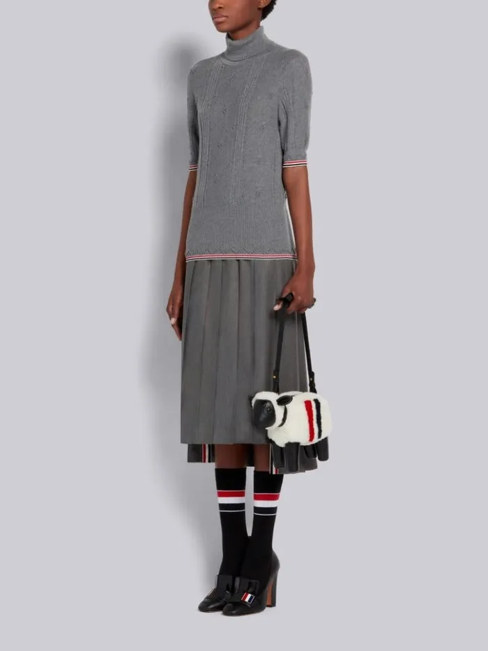 Soft Patent Leather Stripe Enamel Strap 105mm Block Heel Loafer Black Women Thom Browne Heels