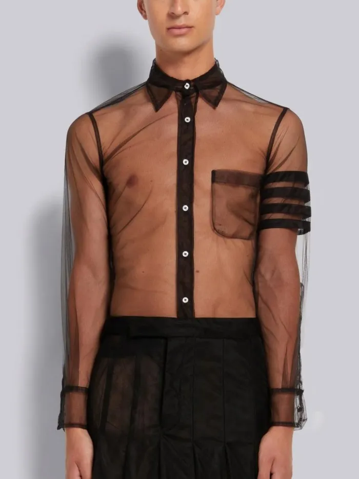 Soft Tulle 4bar Classic Fit Shirt Black Men Thom Browne Shirting