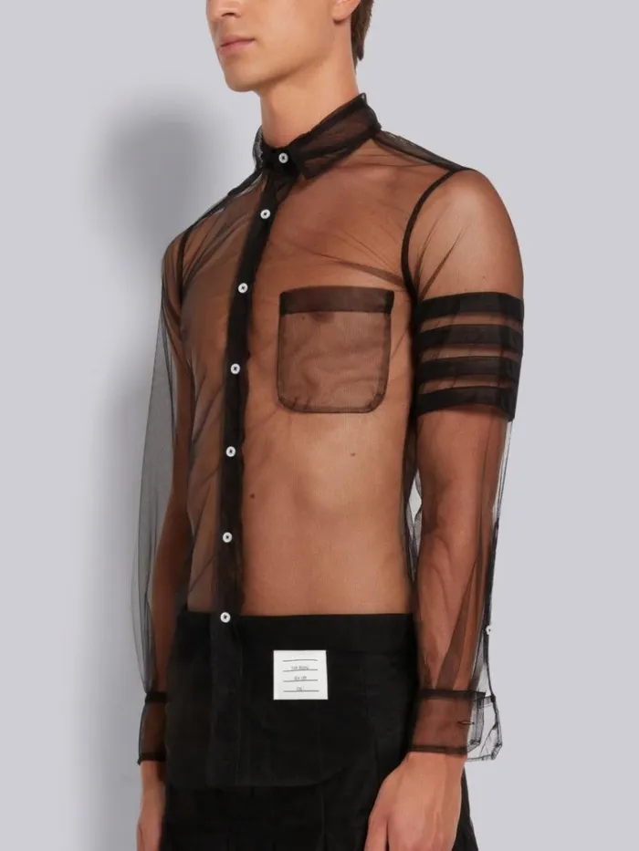 Soft Tulle 4bar Classic Fit Shirt Black Men Thom Browne Shirting