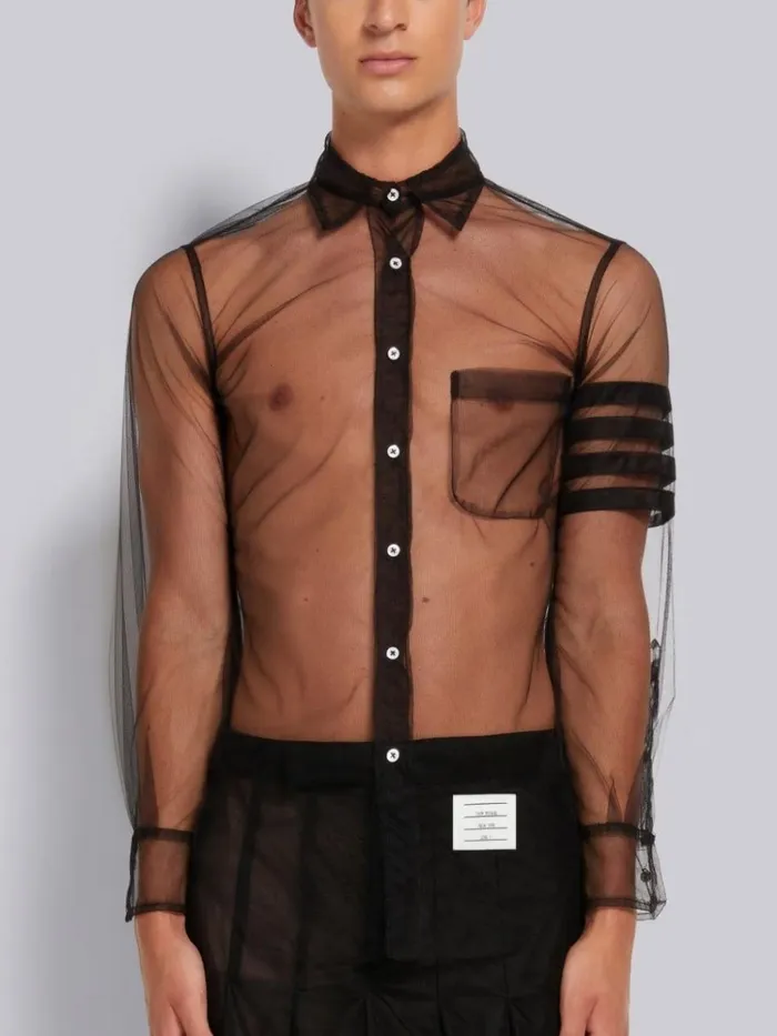 Soft Tulle 4bar Classic Fit Shirt Black Men Thom Browne Shirting