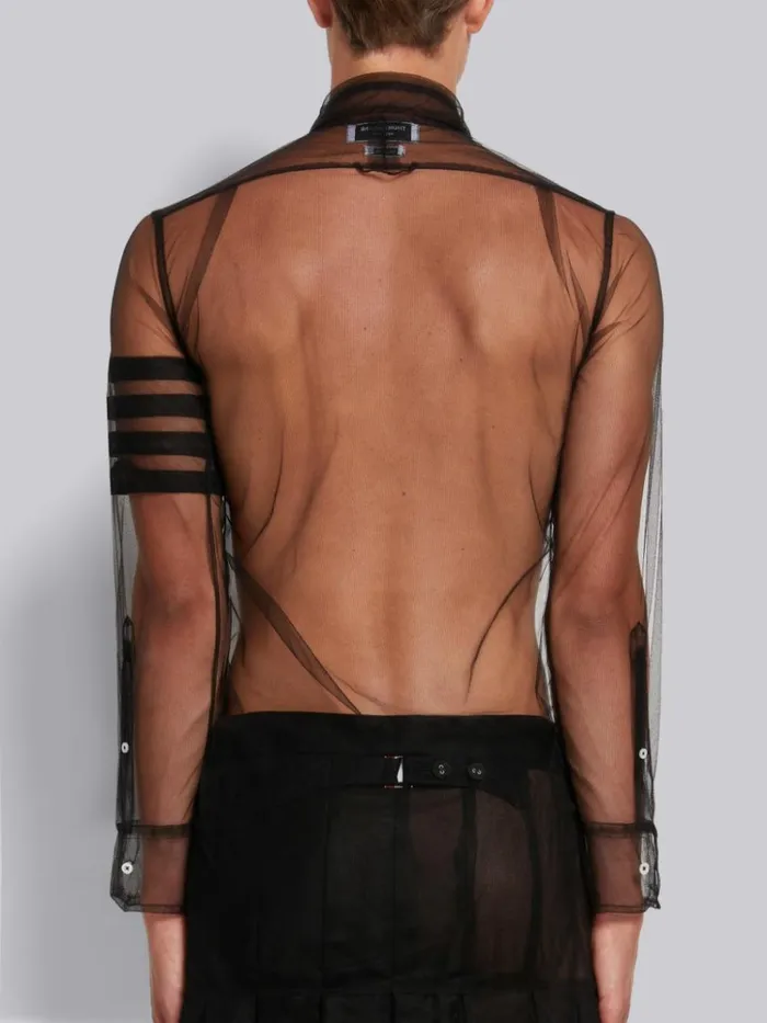Soft Tulle 4bar Classic Fit Shirt Black Men Thom Browne Shirting