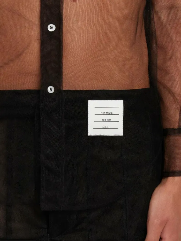 Soft Tulle 4bar Classic Fit Shirt Black Men Thom Browne Shirting