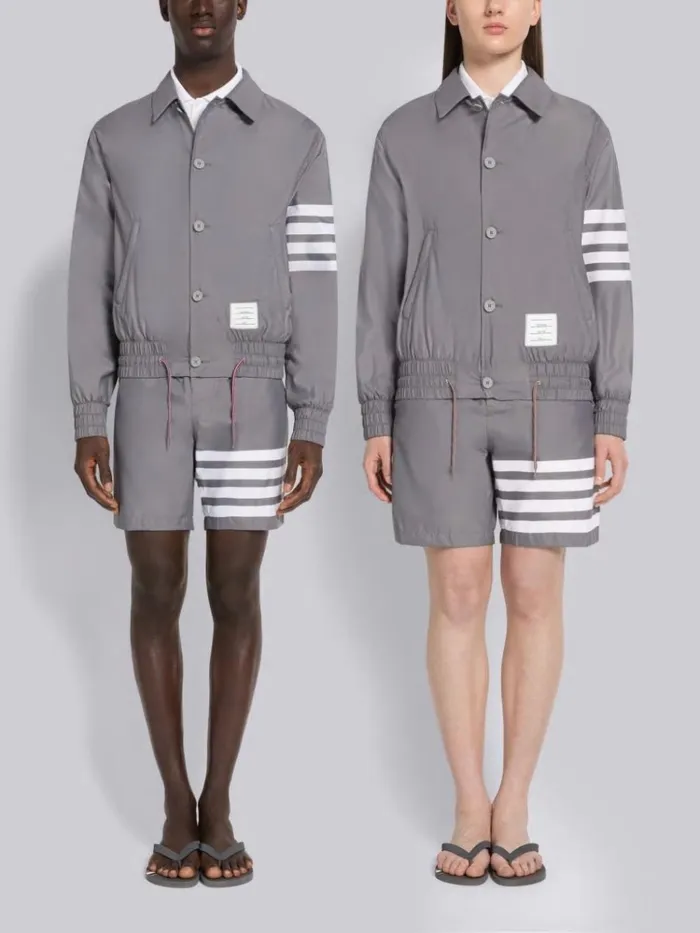 Solid Swim Tech 4bar Blouson Jacket Medium Grey Men Thom Browne Swimwear
