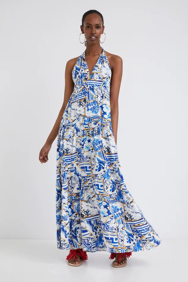 Stella Jean Long Halter Dress Women Desigual Dresses