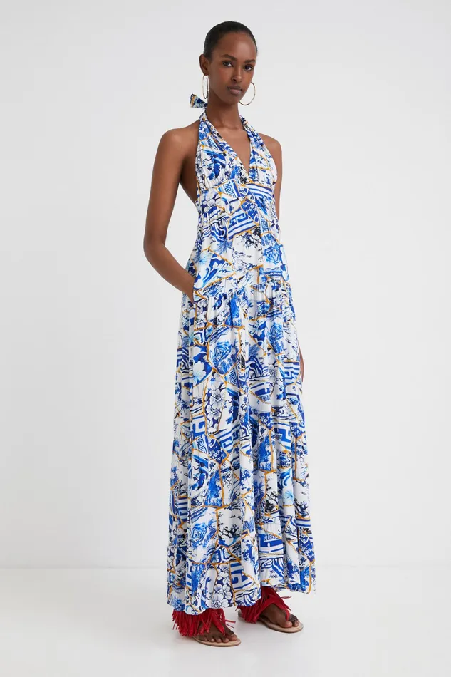 Stella Jean Long Halter Dress Women Desigual Dresses