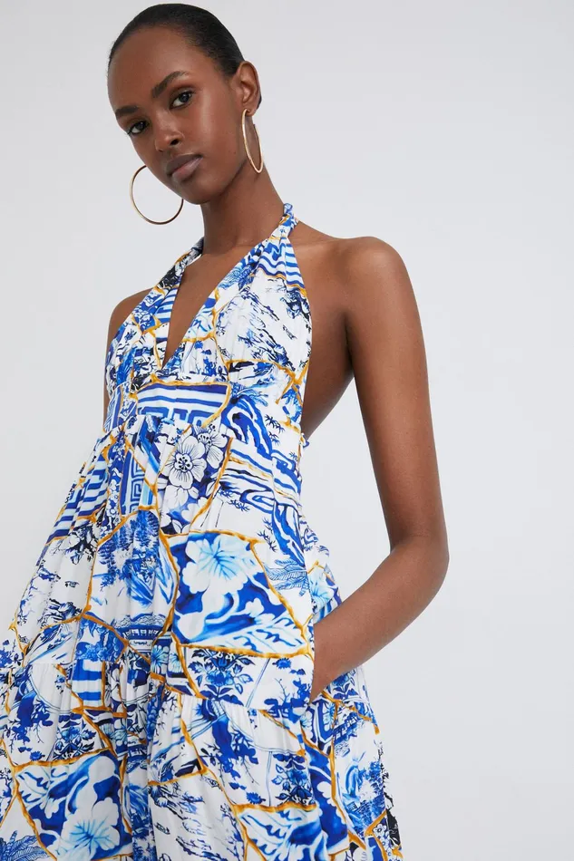 Stella Jean Long Halter Dress Women Desigual Dresses