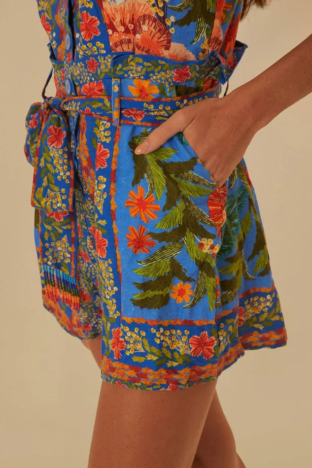 Stiched Garden Blue Romper Women FARM Rio Rompers Stiched Garden Blue Romper Women FARM Rio Rompers