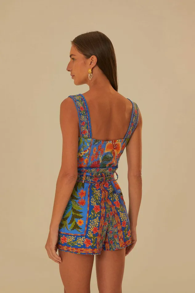 Stiched Garden Blue Romper Women FARM Rio Rompers Stiched Garden Blue Romper Women FARM Rio Rompers