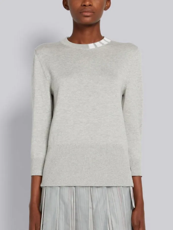 Stretch Silk Cotton Jersey 4bar Neckline 34 Sleeve Pullover Light Grey Women Thom Browne Knitwear Stretch Silk Cotton Jersey 4bar Neckline 34 Sleeve Pullover Light Grey Women Thom Browne Knitwear