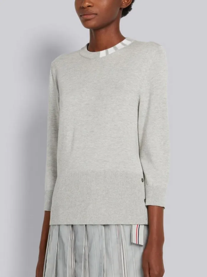 Stretch Silk Cotton Jersey 4bar Neckline 34 Sleeve Pullover Light Grey Women Thom Browne Knitwear