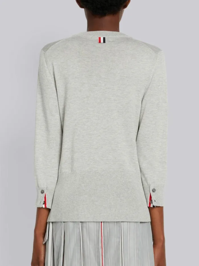Stretch Silk Cotton Jersey 4bar Neckline 34 Sleeve Pullover Light Grey Women Thom Browne Knitwear