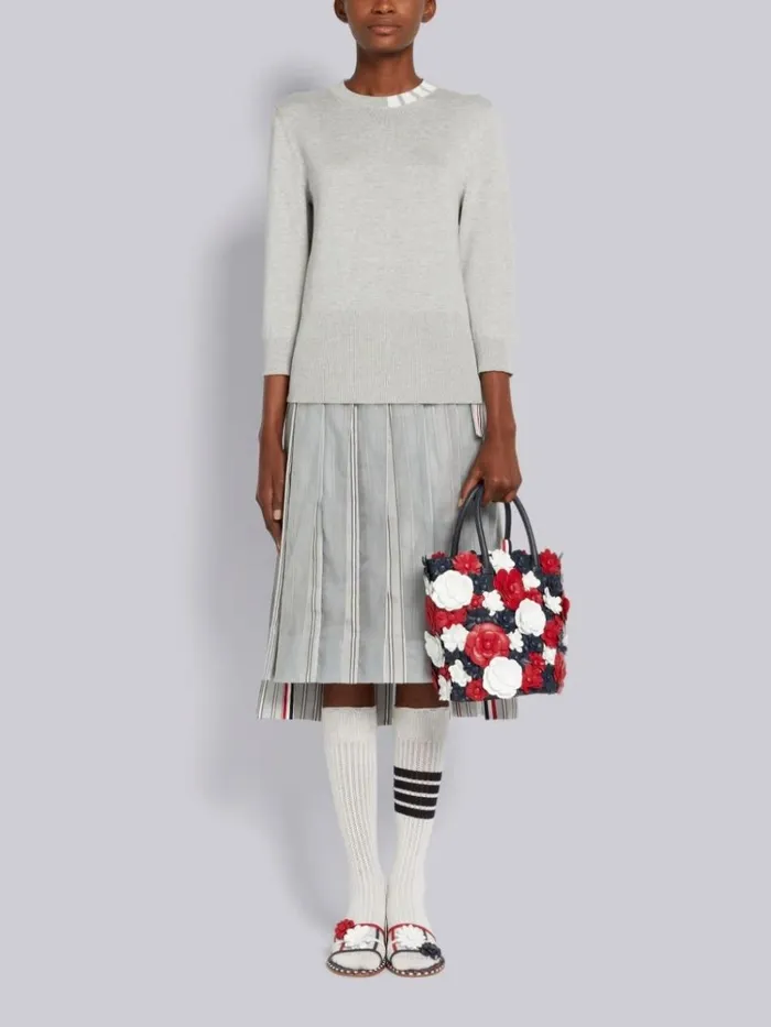 Stretch Silk Cotton Jersey 4bar Neckline 34 Sleeve Pullover Light Grey Women Thom Browne Knitwear
