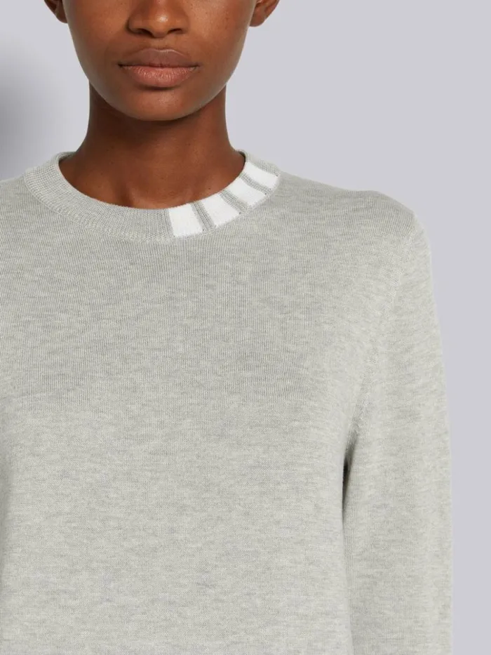 Stretch Silk Cotton Jersey 4bar Neckline 34 Sleeve Pullover Light Grey Women Thom Browne Knitwear