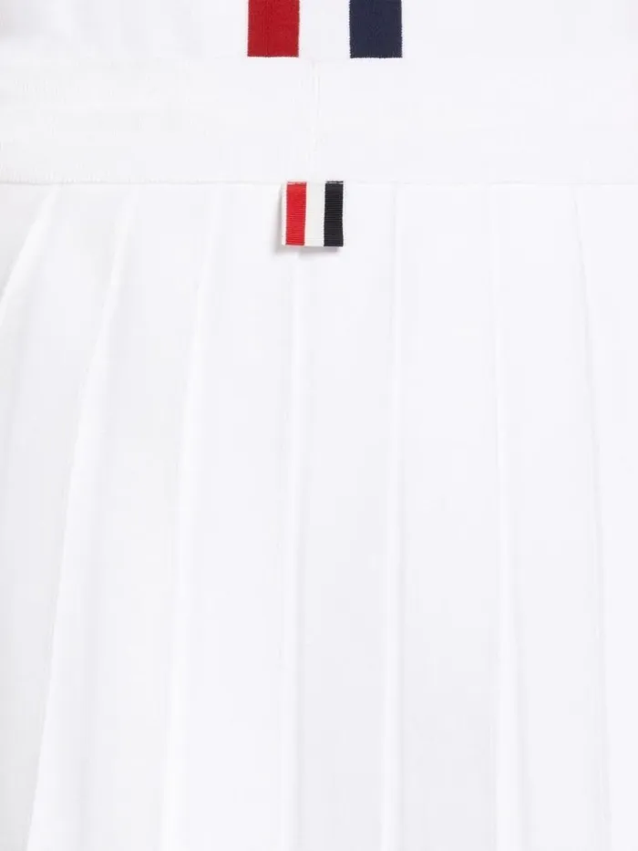 Stretch Viscose Intarsia Side Stripe Dropped Back Pleated Mini Skirt White Women Thom Browne Sweats