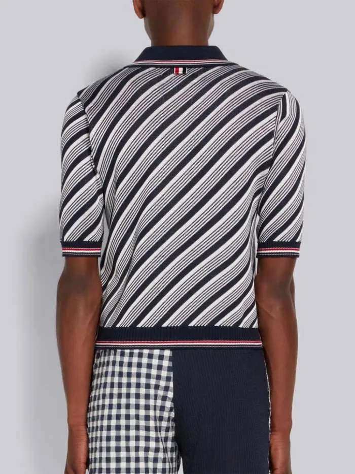Stripe Cotton Silk Stripe Tipping Polo Navy Men Thom Browne Knitwear