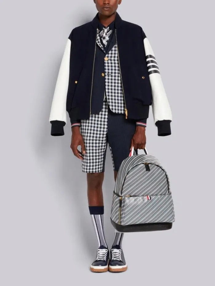 Stripe Cotton Silk Stripe Tipping Polo Navy Men Thom Browne Knitwear