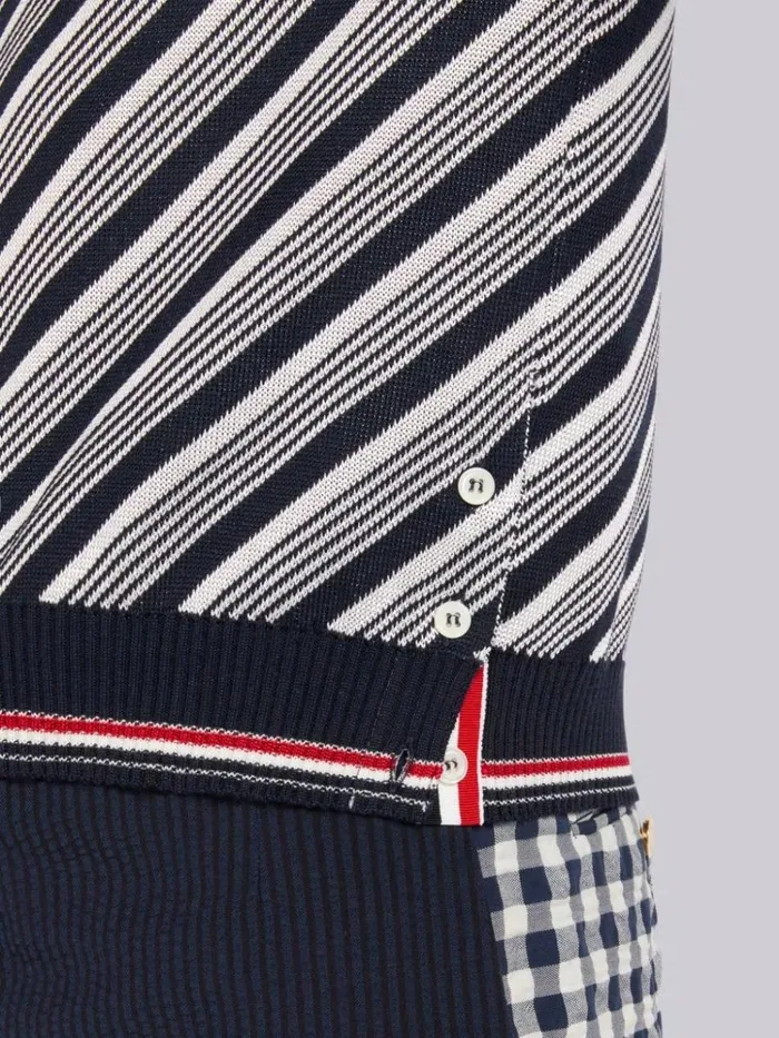 Stripe Cotton Silk Stripe Tipping Polo Navy Men Thom Browne Knitwear