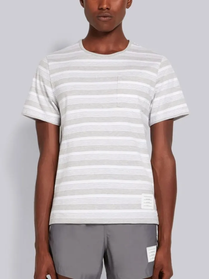 Striped Jersey Pocket Tee Pastel Grey Men Thom Browne Tshirts and Polos