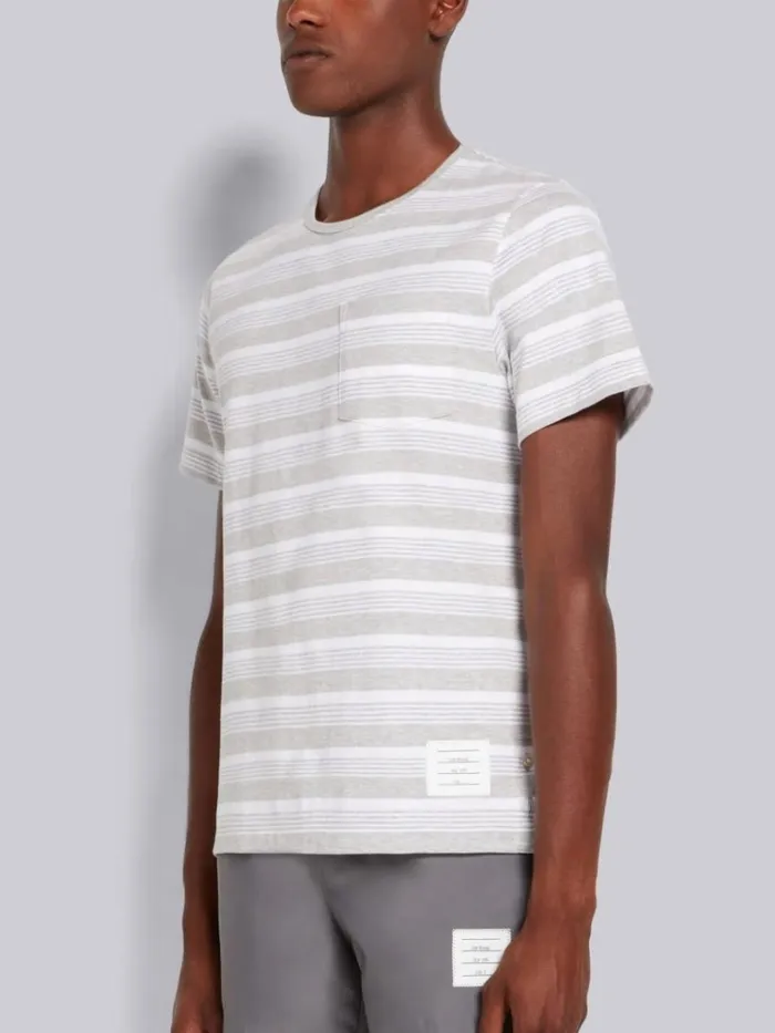 Striped Jersey Pocket Tee Pastel Grey Men Thom Browne Tshirts and Polos