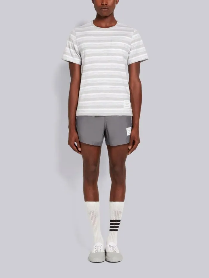 Striped Jersey Pocket Tee Pastel Grey Men Thom Browne Tshirts and Polos