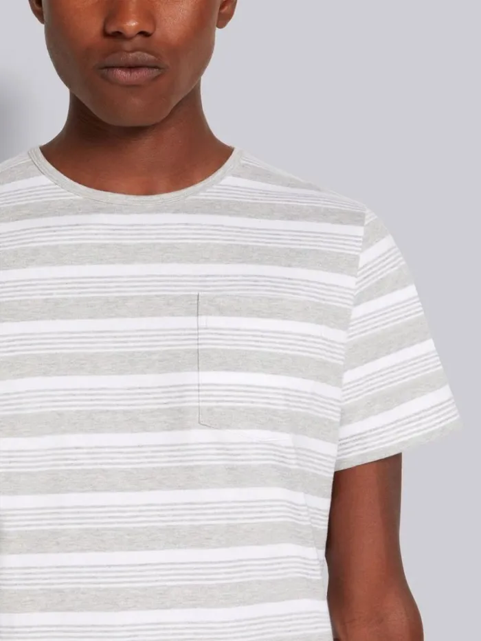 Striped Jersey Pocket Tee Pastel Grey Men Thom Browne Tshirts and Polos