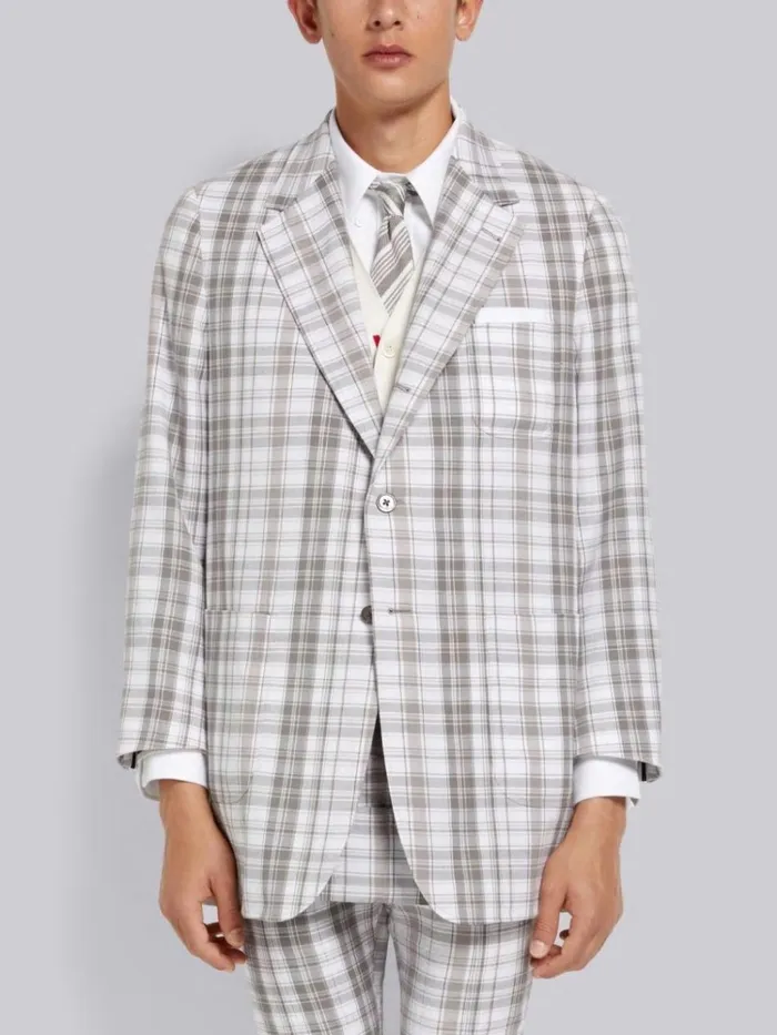 Striped Plaid Oversized Sack Jacket Medium Grey Men Thom Browne Jackets and Suiting Striped Plaid Oversized Sack Jacket Medium Grey Men Thom Browne Jackets and Suiting