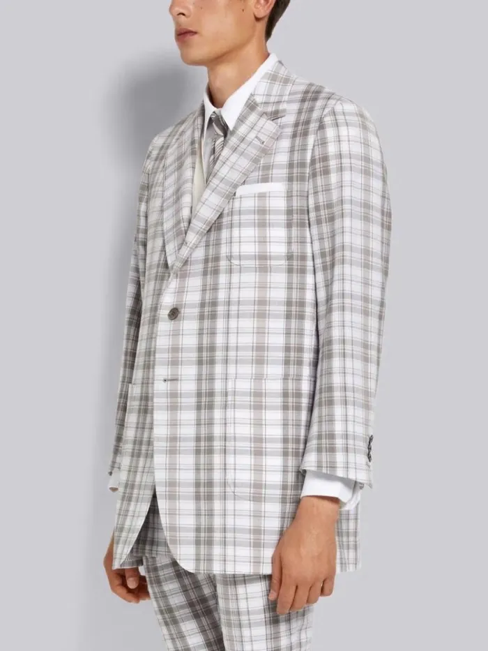 Striped Plaid Oversized Sack Jacket Medium Grey Men Thom Browne Jackets and Suiting